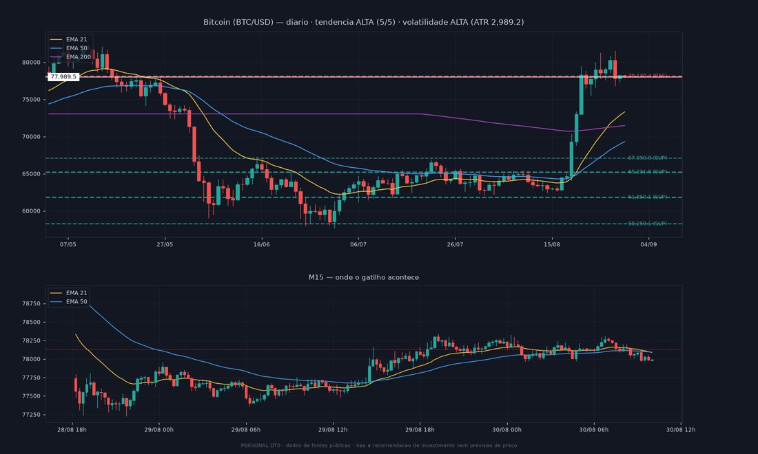 Gráfico do bitcoin com níveis marcados